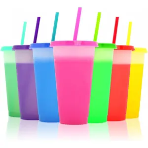 Color Changing Cups with  and Straws,7Pcs 24oz Color Changing Tumblers, plastic tumblers with  and straw Party Funny Tumbler Ice Cold Drinking Cup for  & Adults