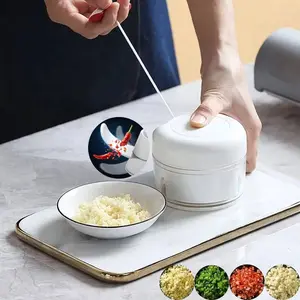 Mini Manual Garlic Chopper, Portable Pull String Food Cutter, Multifunctional Kitchen Mincer for Garlic Onion Chili Nuts, Easy Clean Vegetable Crusher Gadget