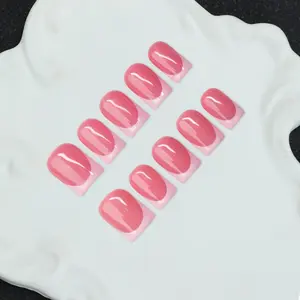 10 square handmade nail tips, Y2K Baddie style, nude and pink solid color French nail tips artificial nails, suitable for women and girls, shiny nails for parties, weddings, daily wear, gift kit, excellent gift for women, handmade nail pressing