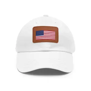 USA Flag Leather Patch Dad Hat - American Flag Patriotic Baseball Cap - Adjustable Strap Unisex