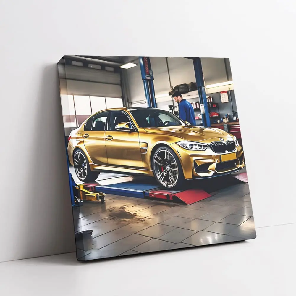 Bmw M3 Gold In Auto Service Bedroom Posters Car Canvas Framed & Gift For Men