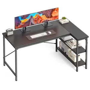 Sweetcrispy L Shaped Desk Computer Gaming Furniture with Reversible Storage Shelves for Home Office PC Table Large Workspace Robust Stability Adjustable Feet