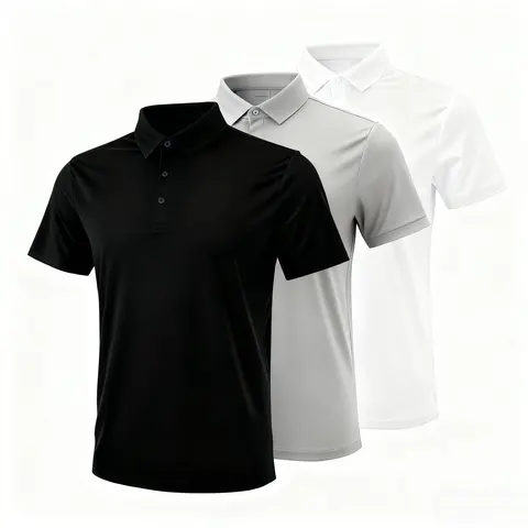 Royaura Men’s 3-Pack Stretch Nylon Button Polo Shirts - Classic Collared Short-Sleeve Tapered Body Golf Shirt, Casual Sportswear, Sporty Chic Top for Work, Travel, Valentine’s Day Gift for Him