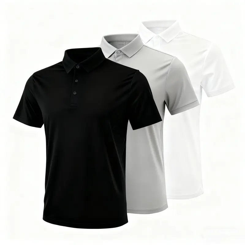 Royaura Men’s 3-Pack Stretch Nylon Button Polo Shirts - Classic Collared Short-Sleeve Tapered Body Golf Shirt, Casual Sportswear, Sporty Chic Top for Work, Travel, Valentine’s Day Gift for Him