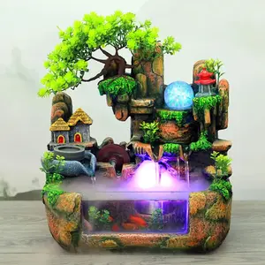 Waterfall Fountain with Fish Tanks, Indoor LED Lights Water Fountains Relaxation Decorrative Table Fountain with Humidifier for Bedroom Office Living room Ornaments