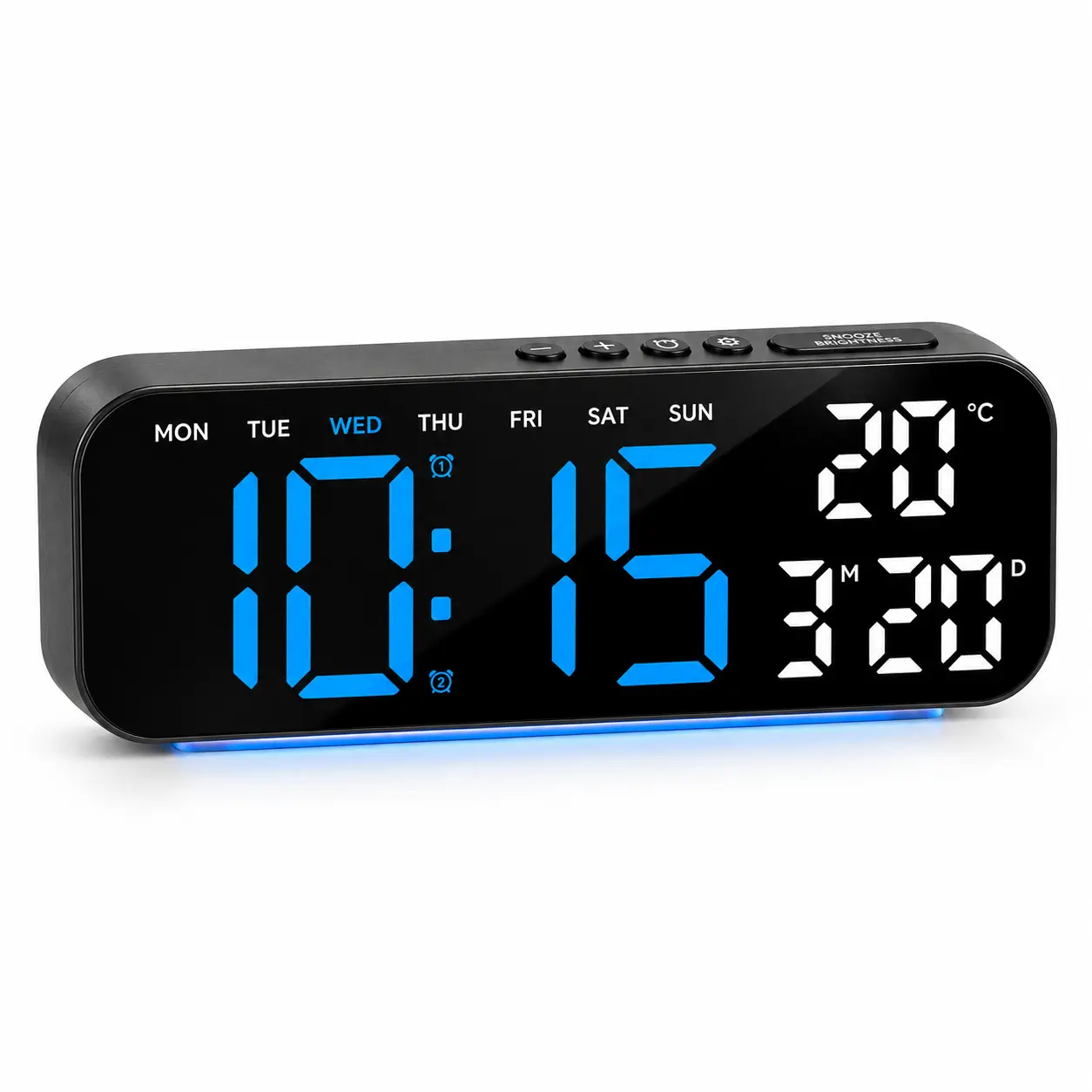 TIMESS RGB Ambient Light Digital Alarm Clock - Dimmable LED Desk Clock with Night Light, Temperature, Weekday Display & Countdown for Bedroom, Nightstand & Seniors
