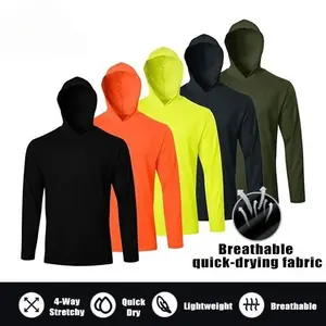 Men Long Sleeve Tee Shirts with Hooded 5 Pack Athletic Pullover Dry Fit Sweatshirts Gym Hoodies