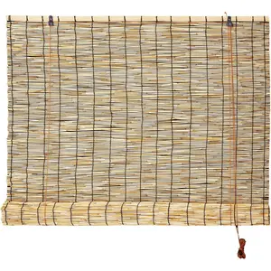 Reed Roller Shades 48W x 72H Waterproof Privacy Screen Bamboo Outdoor Blind Reed Curtain for Porch Patio Yard Windows Natural