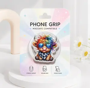 Coffee Ađdict Highland Cow Phone Grip, Cute Western Cowgirl Griptok, Coffee Cow Magnetic Phone Holder, Highland Cow Kindle Accessory, Gift for Coffee Lovers