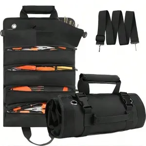 Durable Tool Storage Bag for Electricians and Mechanics, Handheld Reel Design, Multiple Compartments, Adjustable Shoulder Strap, Sling Tool Bag, Fabric, Tool Pouch