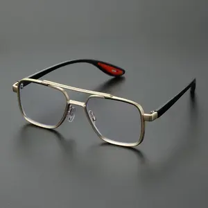 1pc Men'S Double Bridge Clear Fashion Glasses, Full Rim Zinc Alloy Frame, PC Lens, Lightweight & Anti-Blue Light, Ideal for Daily Wear and Vacation, Basics Style