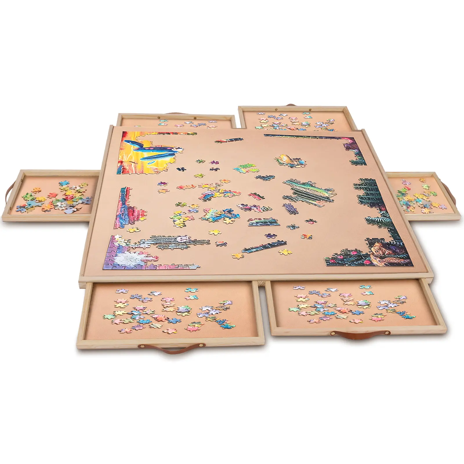 1500 Pieces Rotating Puzzle Board for Adults and Kids 35 x 27 Wooden Jigsaw Spinning Puzzle Board with 6 Drawers Easy Storage Perfect Birthday Gift Durable Construction Large Surface Area Multi Purpose