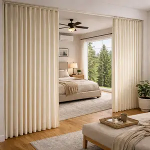 Foldable Room Divider Curtain for Indoor Space Separation, Light Filtering Fabric, No-Drill Easy Installation Screen for Bedroom & Living Room