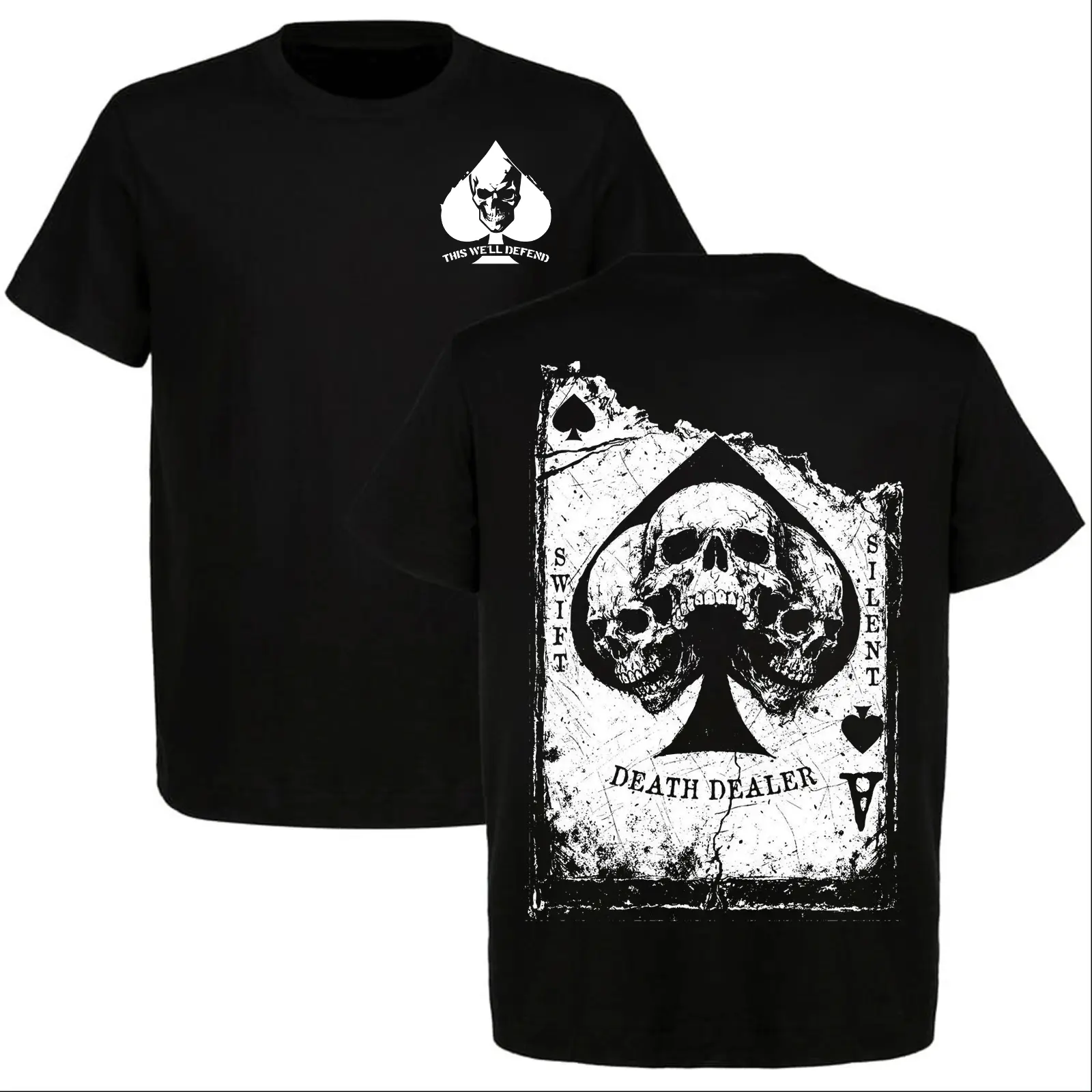 U.S. Army Death Dealer T-Shirt, This We'll Defend Swift Silent Skull Spade Tactical Military Veteran Patriotic Tee for Men Women