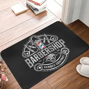 Barbershop Themed Flannel Door Mat – Classic Barber Emblem Design, Bold "BARBERSHOP" Print, Non-Slip Indoor/Outdoor Mat for Retro Grooming Decor