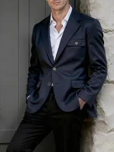 Men's Casual Blazer Jacket, Pure Color Chest Pocket Design, Fitted Style for All Seasons, Perfect for Weddings Parties
