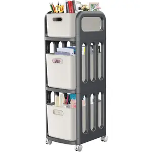 3-Drawer Storage Organizer Rolling Cart, 34” Tall Easy to Assemble Bathroom Organizers and Storage with Wheels, Vertical Storage Organizer Unit for Kitchen Bedroom Dorm Classroom Office