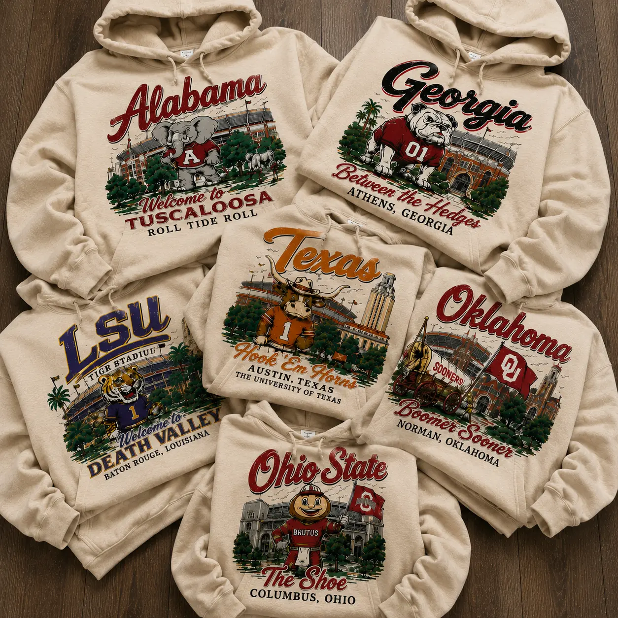 Vintage All Team Football Mascot Sand Hoodie, Retro College Team Graphic Hoodie, Stadium Pride Shirt, Distressed Game Day Fan Apparel Gift for Men Women