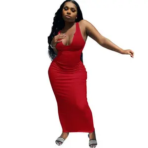 Women's Red Sexy Sleeveless Causal Scoop Neck Ottoman Ribbed Bodycon Maxi Tank Dress Basic Racerback for Stylish Outfits