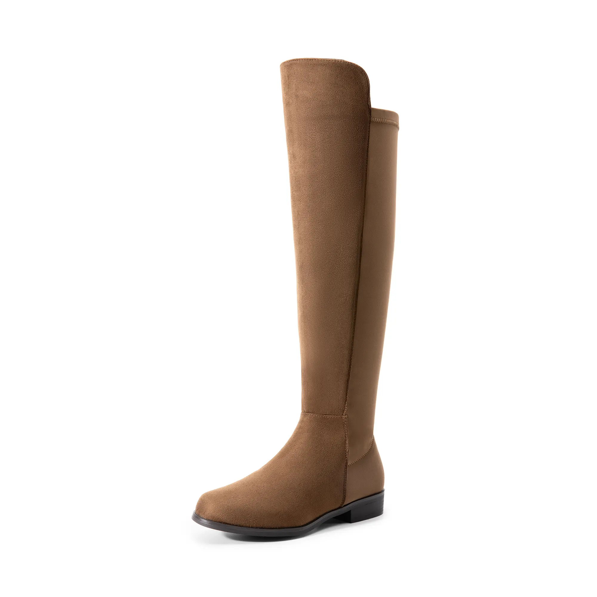 DREAM PAIRS Women's Black-PU Knee-High Slouch Boots, Comfortable Flat Low Heel, Round Toe, Stretchy Suede, Side Zipper