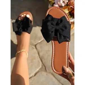 Women's Fashionable Bowknot Design Slide Sandals, Casual Comfortable Flat Sandals for Summer, Lightweight Breathable Shoes for Daily Wear, Girl(Sheet)