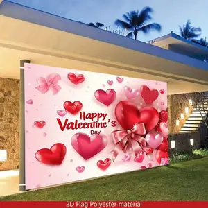 1PC High-Definition Polyester 2D Flat Valentine's Day Decorative Backdrop, Romantic Love-Themed Party Banner & Wall Decor Flags, Reusable Indoor Wedding Proposal & Birthday Decoration Prop