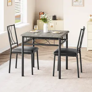 Compact Retro Dining Table and Chairs Set for 2 People Includes Metal Frame Kitchen Table with Upholstered Chairs 74x74x76 cm Easy Assembly