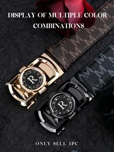 Men's Leather Business Belt, Automatic Buckle Waistband, Fashion Casual Letter Print, High Quality, Detailed Craftsmanship, Textured Belt