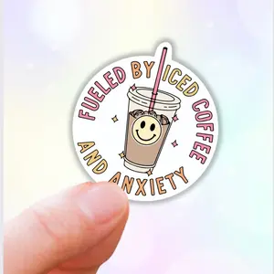 Fueled by iced coffee and anxiety mental health vinyl sticker Decor Decorative Ornaments Tiles Sticker