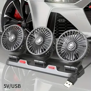 USB three-head car fan, with 360° rotation, multi-angle strong airflow, dual-speed adjustable type with parking indication function, powered by car USB, without battery, button control, suitable for SUVs, vehicles, households, etc. Essential for summer