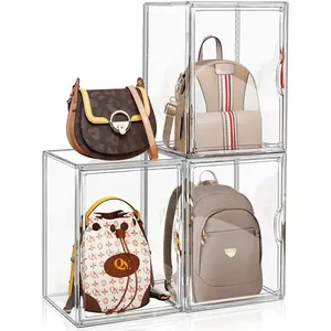 3 Packs Clear Handbag Storage Organizer for Closet,  Display Case for Purse Handbag, Stackable Purse Organizer Storage Box with   for Wallet Book Collectibles