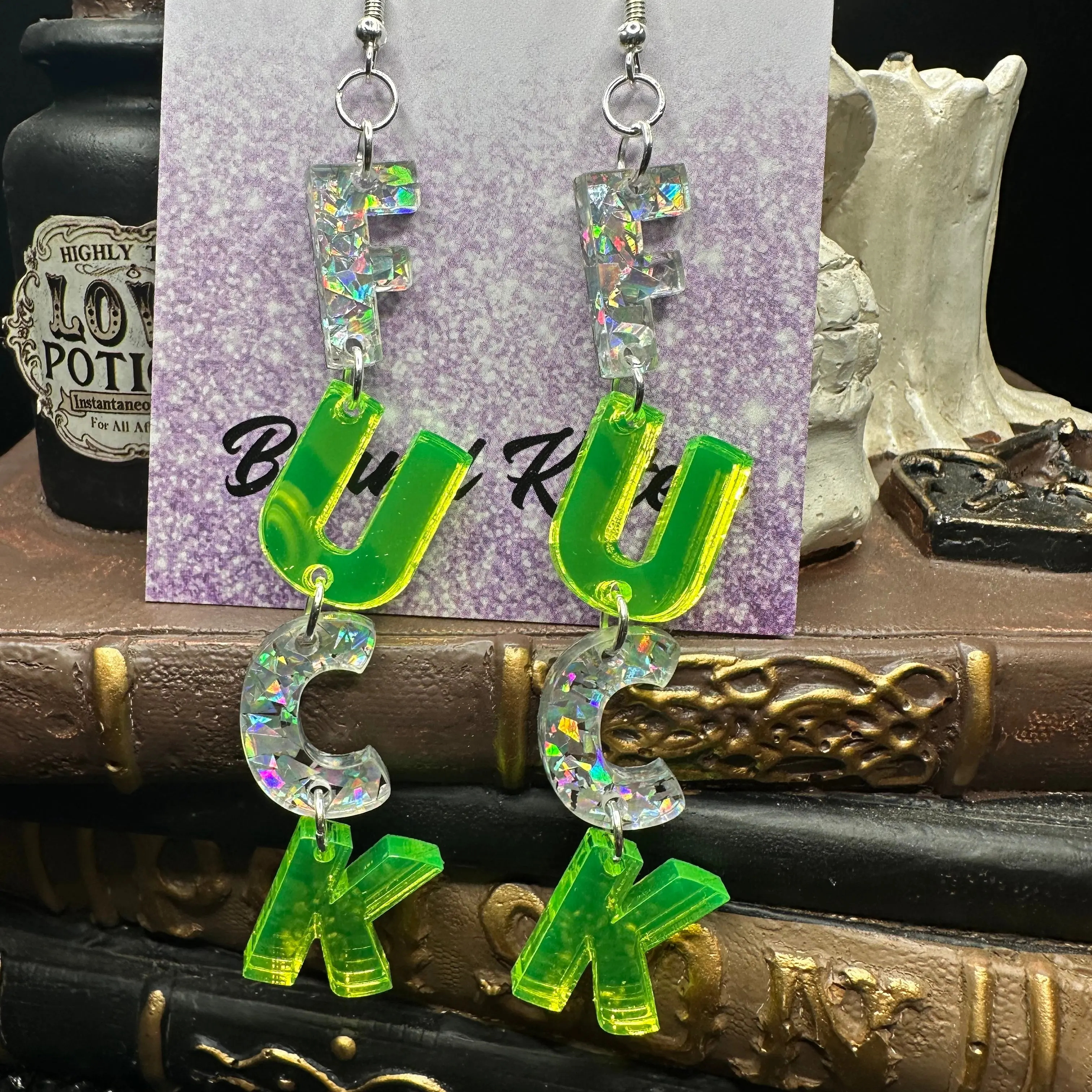 Women's Lime Green Mirrored Acrylic Dangle Earrings, Fashion Costume Jewelry Accessories
