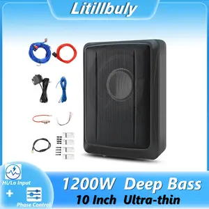 Car Subwoofer 1200W Slim Under Seat Powered Efficient Heat Dissipation and Slim Design fit with 99% car Vehicles