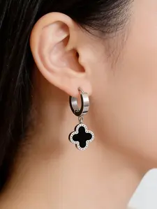 Silver Color Clover Earrings, Luxury High-End Style, High Quality Earrings, Titanium Steel Material, Fade-Resistant, Professional Office Wear, Elegant Design, Hoop Earrings