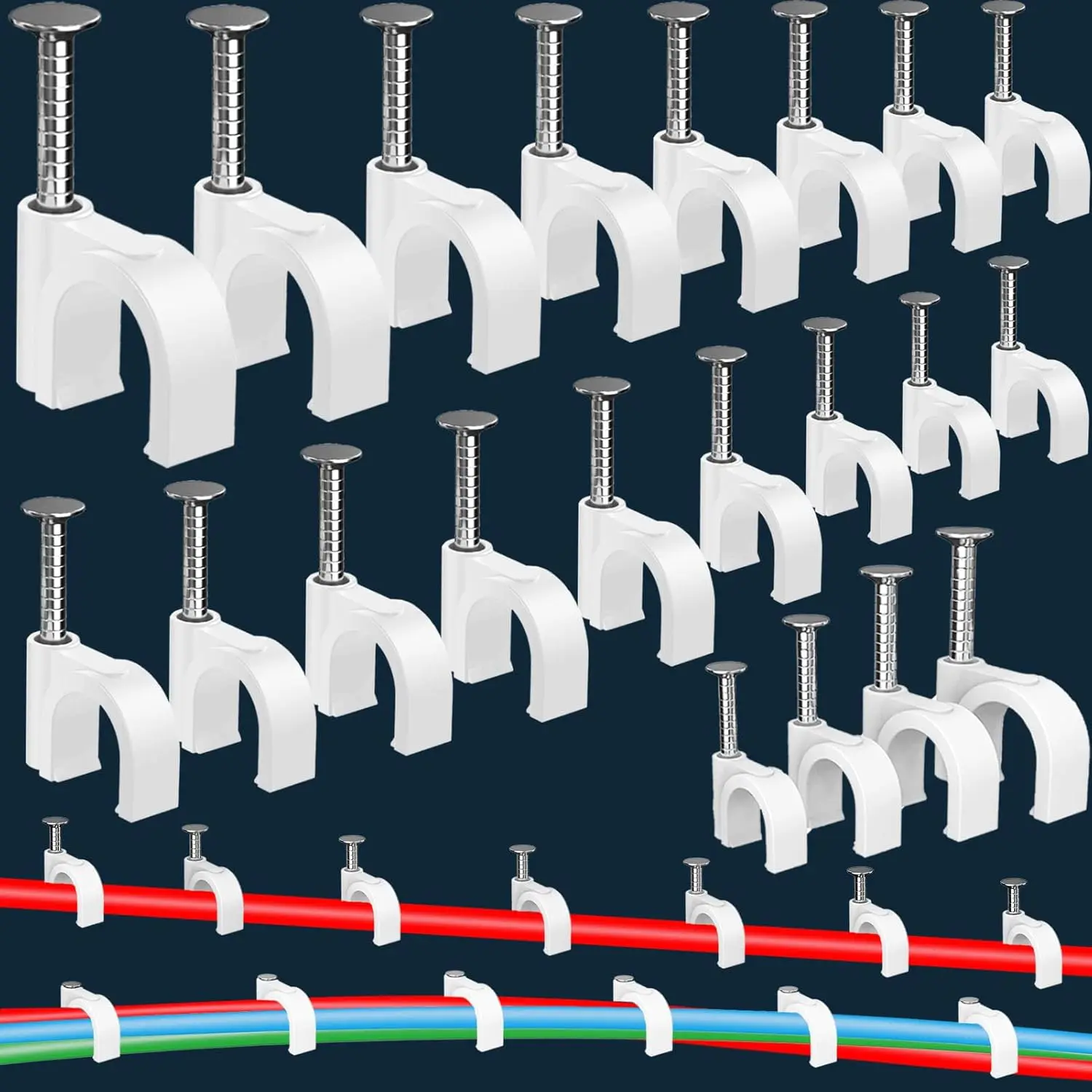 400 count  Clips 4/6/8/10mm  in  Clips with Steel Ethernet  Clips  Wire Clips  Tacks  Nails Speaker Wire Clips Coaxial  Staples RG6 RG59 CAT6 RJ45 Wire Wall Clips