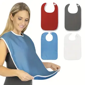 PrimPick 1 or 4 Light Blue Adult Bibs - Adjustable and Machine Washable. These are Grade B Aprons with Velcro Closure, featuring durability and suitability for caregiving and nursing home use. They are unisex. Caregiver