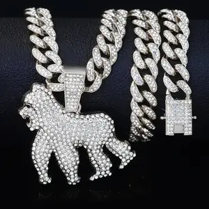 Gorilla Ape Pendant & 13mm 18"~24" Iced Cubic Zirconia Bling Chain Hip Hop Necklace Fashion Jewelry