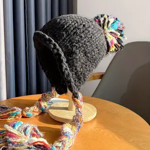 Japanese-Inspired Tassel Beanie Hat - Lightweight Acrylic Unisex Winter Skull Cap with Colorful Striped Tassels, Non-Elastic Fit for Men & Women, Autumn & Cold Weather