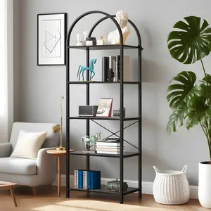 OUTGOODS Arched Bookshelf, Tall Standing Display Racks with Metal Frame, Modern Open Storage Rack