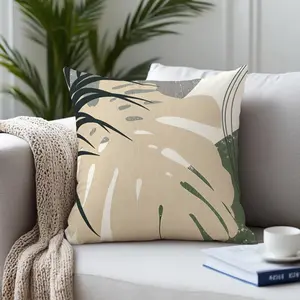 Decorative Pillowcase 4pcs Dark Green Plant Leaf Theme Pillow Cover, Dark Green Plant Leaf Decorative Printed Cushion Cover, Natural And Easy Style, Multiple Sizes to Choose From, Double-Sided Printing, Machine Washable