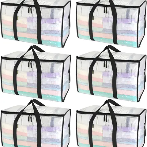 Large moving bag with reinforced handle heavy-duty clothing storage bag moving supplies (transparent)
