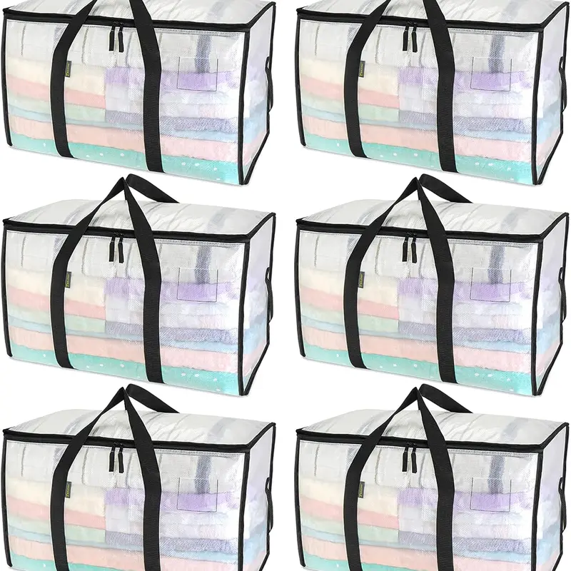 Large moving bag with reinforced handle heavy-duty clothing storage bag moving supplies (transparent)