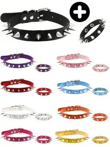 Punk Style Spiked Decor Pu Leather Choker & Bracelet, Fashion Adjustable Choker for Party, Daily Clothing Decor, Trendy All-match & Exquisite Jewelry for Birthday Gift, Fashionable Jewelry Accessories