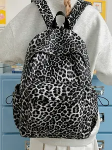 1pc  Women's backpack with large capacity, leopard pattern zipper closure, fashionable and versatile, personalized and trendy, suitable for college students to go to school, commute to work, go shopping, women's backpack