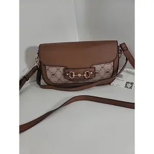 Anne Klein Brown Logo Crossbody Bag – Small Faux-Leather Purse