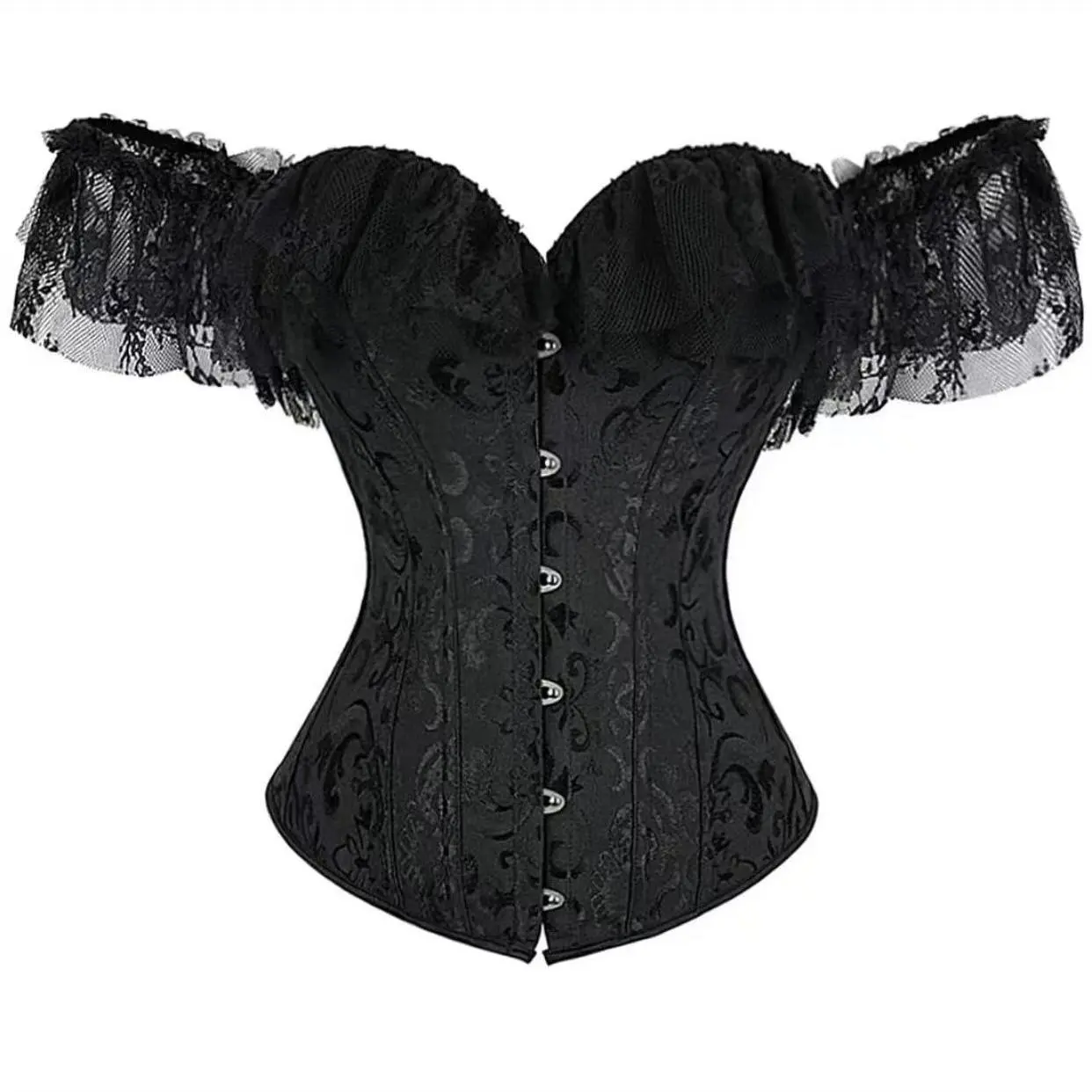 CZXMY Women Corset Top with Lace Sleeve Lace UpSexy Bustier Lingerie Waist Trainer Costume Tops