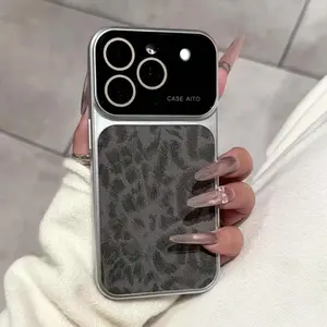 HAY Luxury Leopard Print Leather Textured Phone Case For iPhone 17 16 15 14 Pro Max Air Camera Protector Shockproof Fashion Matte Phone Cases Cover