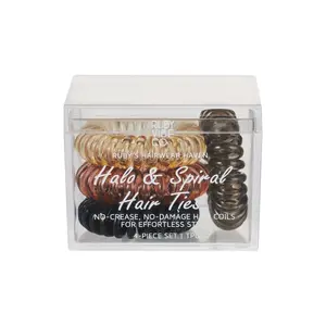 [RUBY VIBE CO] Halo Spiral Hair Ties No-Crease No-Damage Hold Waterproof TPU Elastics 4 Pack for Versatile Styling