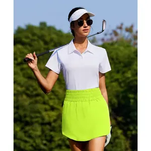 Women's golf skirt, high elastic waist sports skirt 2 pockets, curved hem tennis skirt 2 pieces