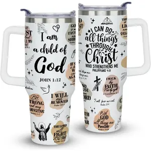Christian Bible Verse 40oz Tumbler With Handle & Straw, Can Do All Things Through Christ Travel Mug, I Am a Child of God Faith Religious Gift For Women Mom Daughter Friends, Insulated Stainless Steel Coffee Cup, A Meaningful Gift For Those With Deep Faith